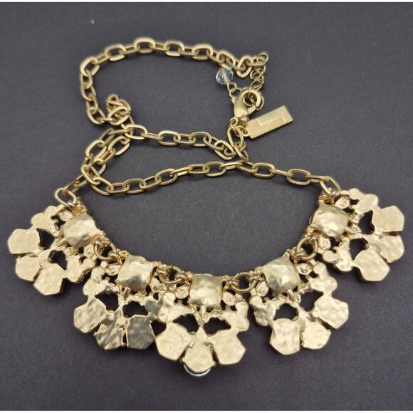 The Limited Statement Necklace Green Faux Stones Crystals & Gold Tone Chain 20" - Picture 7 of 8